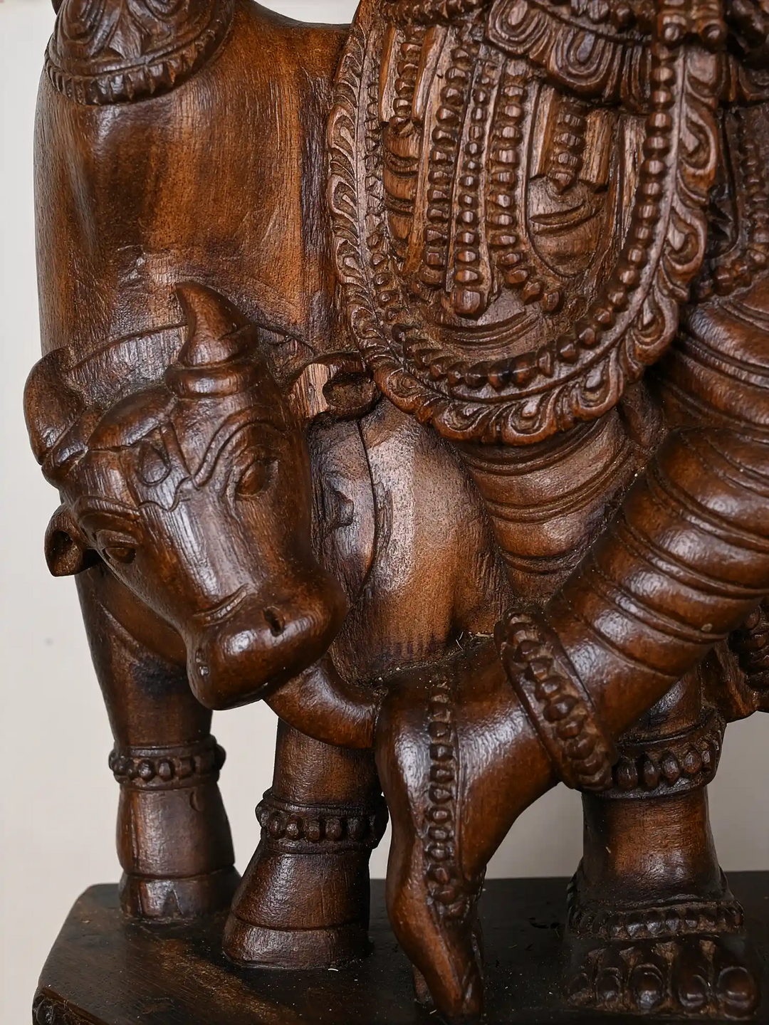Divine Lord Krishna on Cow Wooden Sculpture 24"