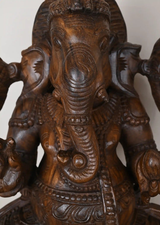 Exquisite Handcrafted Lord Ganesha Wooden Idol 31"