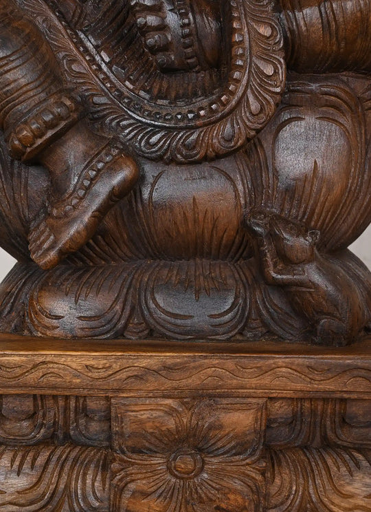 Exquisite Handcrafted Lord Ganesha Wooden Idol 31"