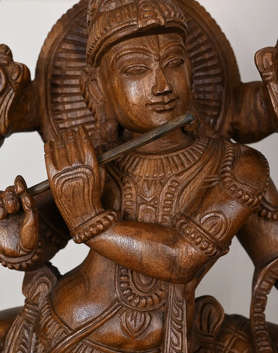 2ft wooden Lord krishna Idol with cow