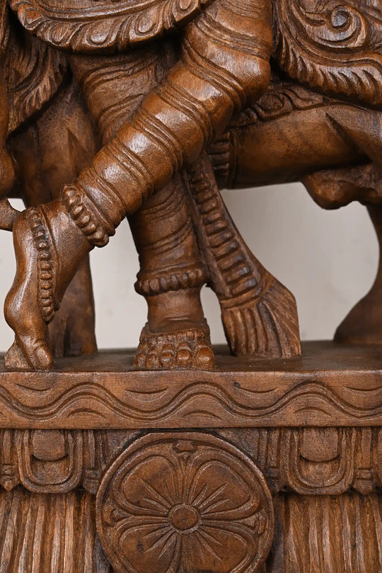 2ft wooden Lord krishna Idol with cow