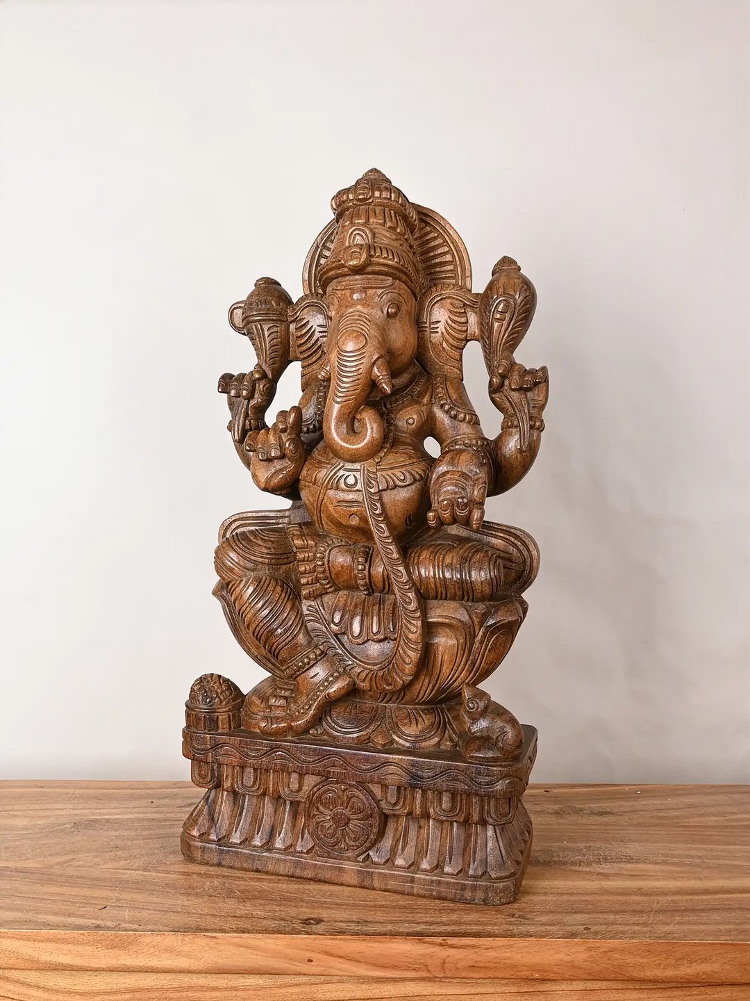 2ft Traditional Wooden Ganapati Sculpture