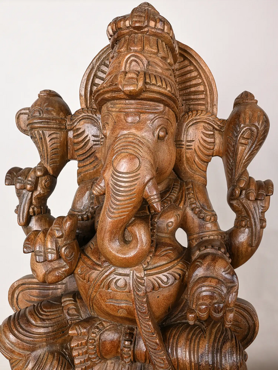 2ft Traditional Wooden Ganapati Sculpture