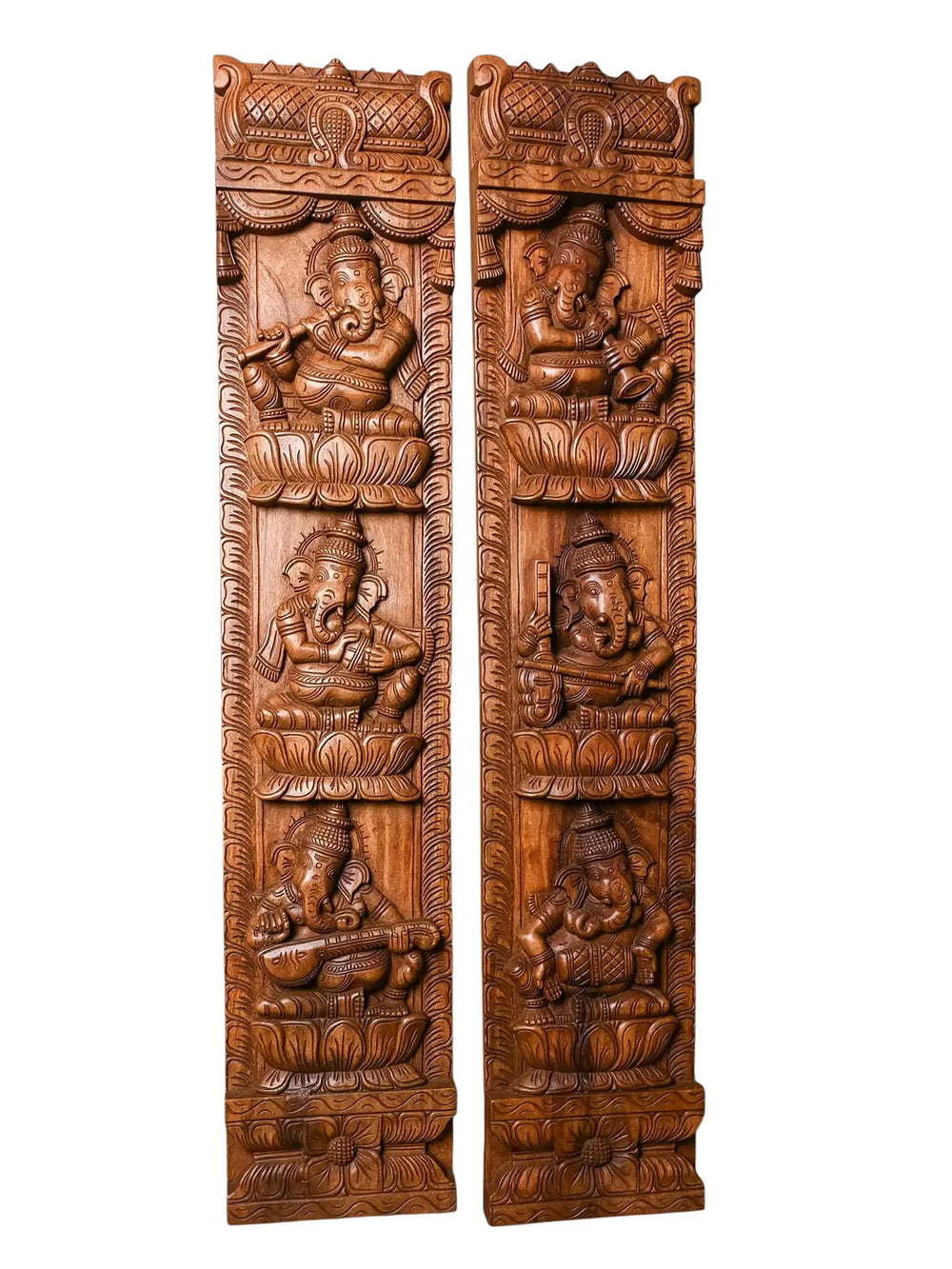 Pair of wooden Musical Ganesh verical wall mount panels 48"