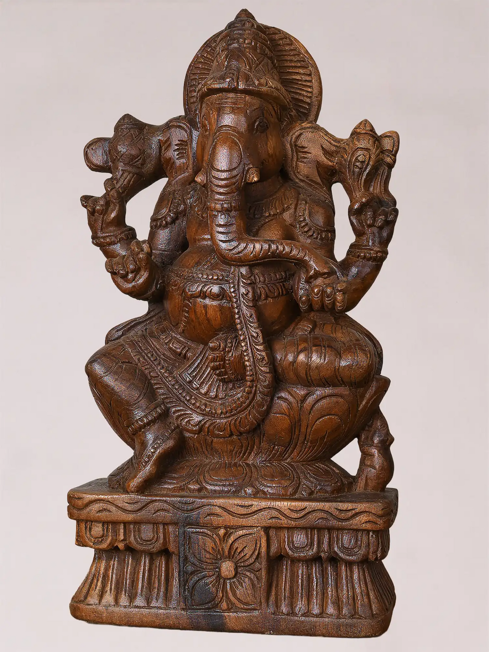 Wooden Hand-Carved Lord Ganesha Idol-God Statue for Home & Temple Décor