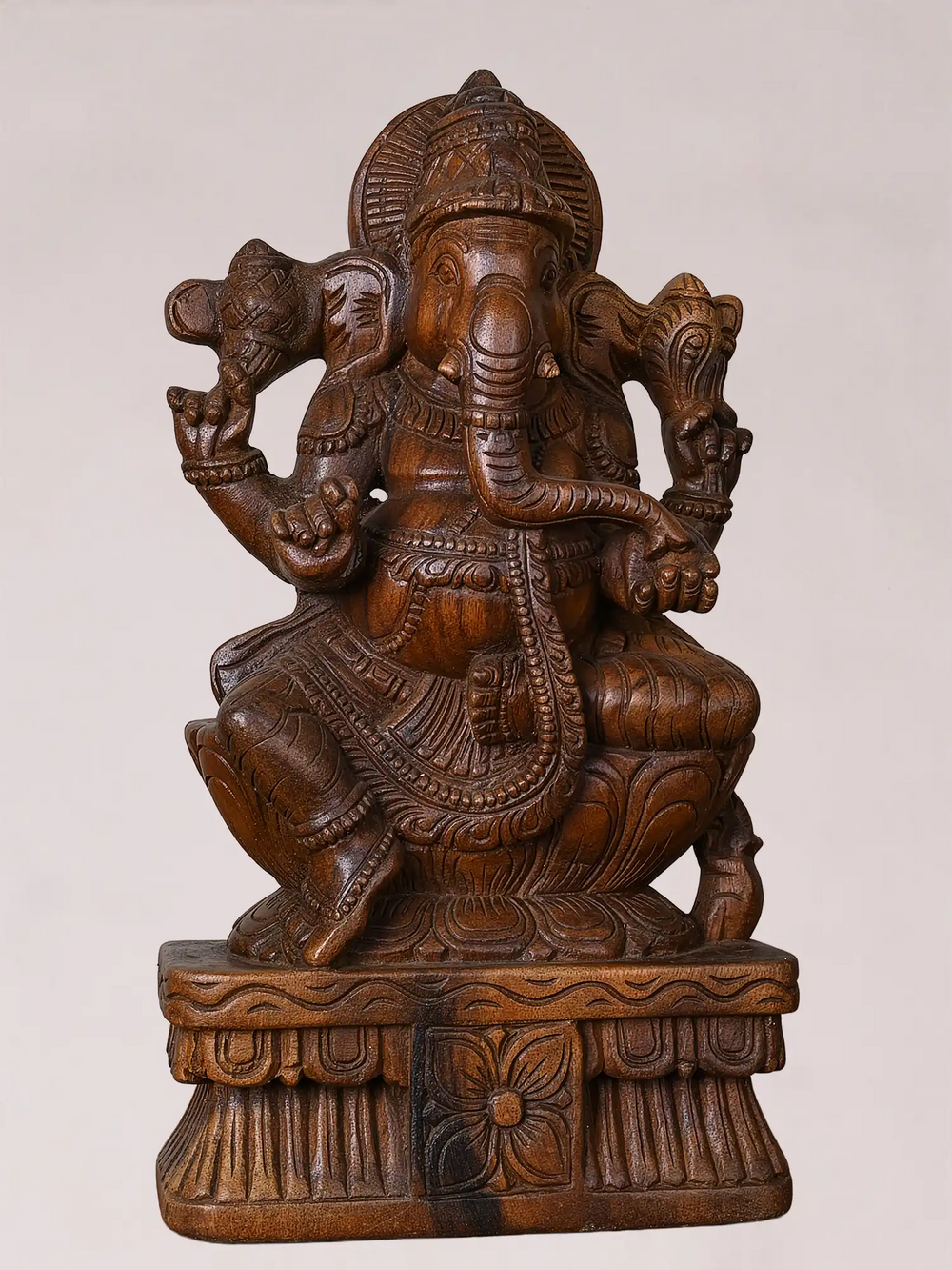 Wooden Hand-Carved Lord Ganesha Idol-God Statue for Home & Temple Décor