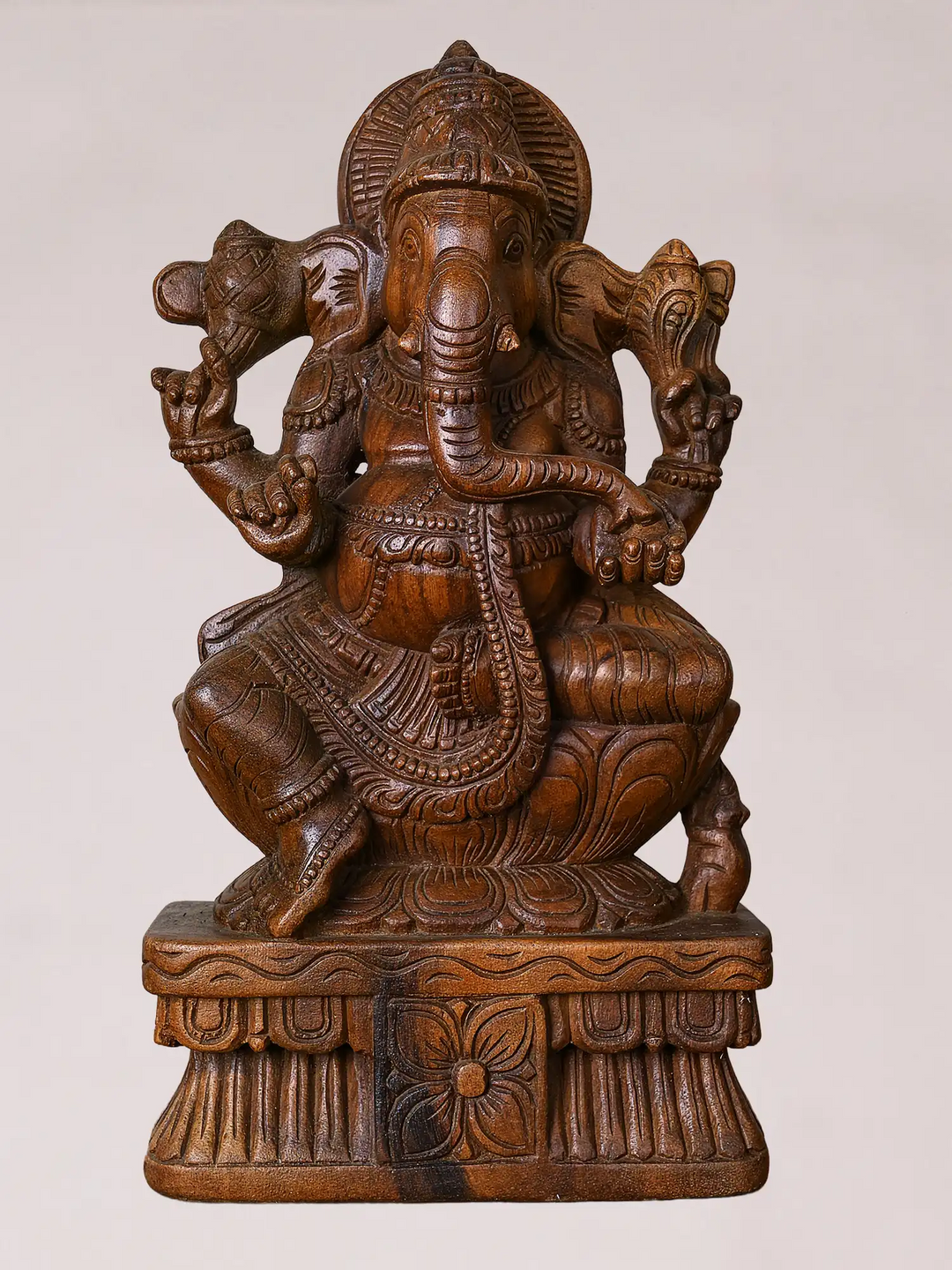Wooden Hand-Carved Lord Ganesha Idol-God Statue for Home & Temple Décor