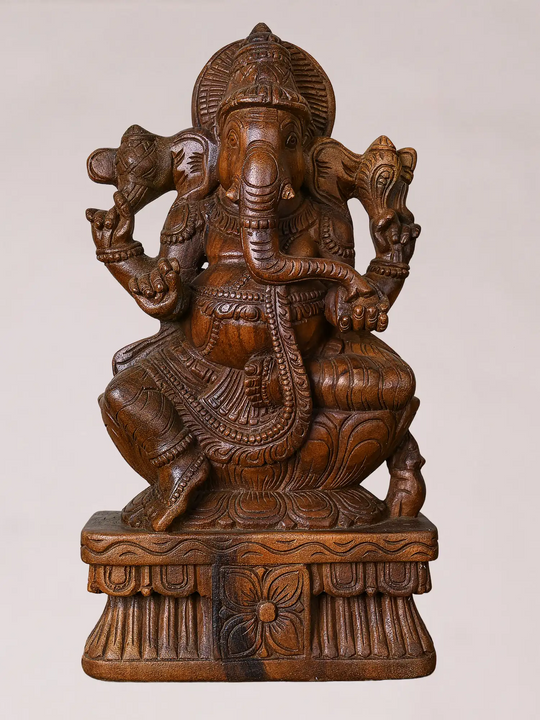 Wooden Hand-Carved Lord Ganesha Idol-God Statue for Home & Temple Décor