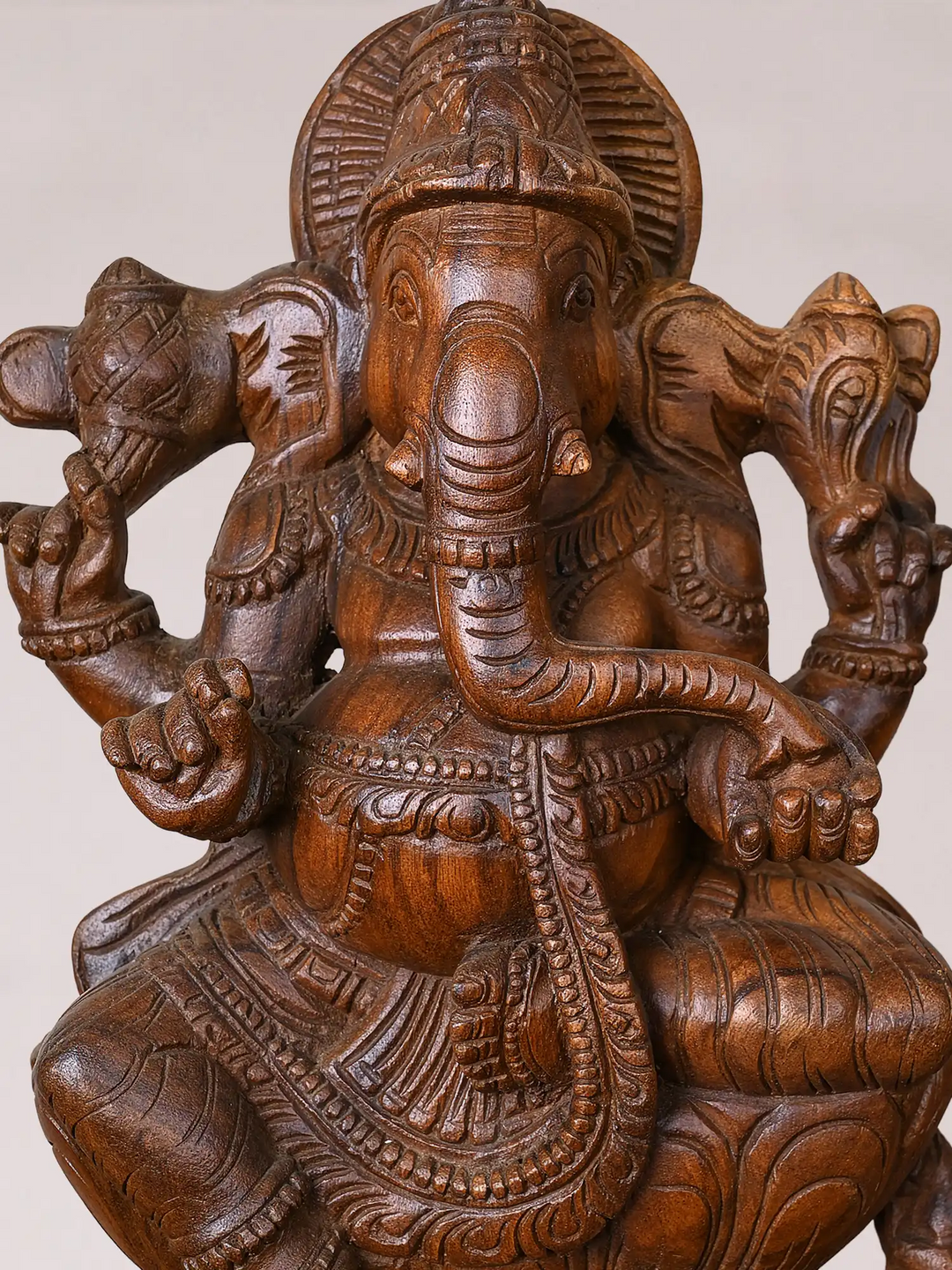 Wooden Hand-Carved Lord Ganesha Idol-God Statue for Home & Temple Décor