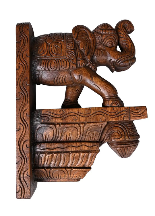 Hand carved Elephant Wooden Wall Mount Brackets 12"