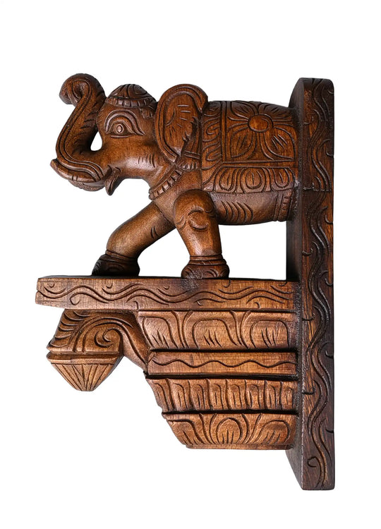 Hand carved Elephant Wooden Wall Mount Brackets 12"