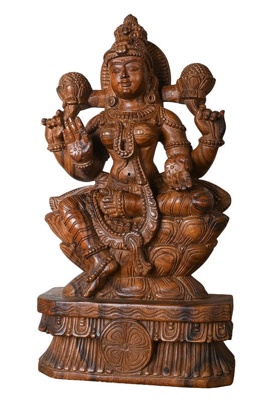 Wooden Statue Of Goddess Lakshmi Devi 24"