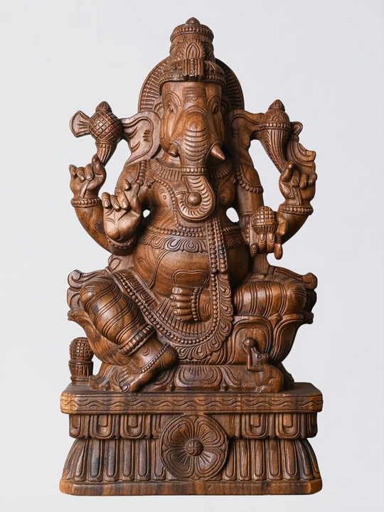 handcrafted wooden Ganesh statue for pooja room