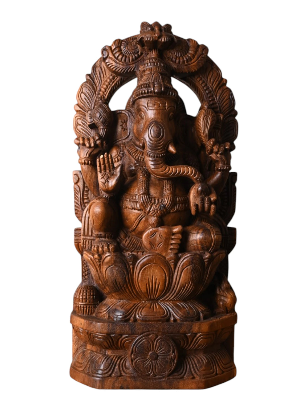 24" Solid Wood Sitting Ganesha Idol