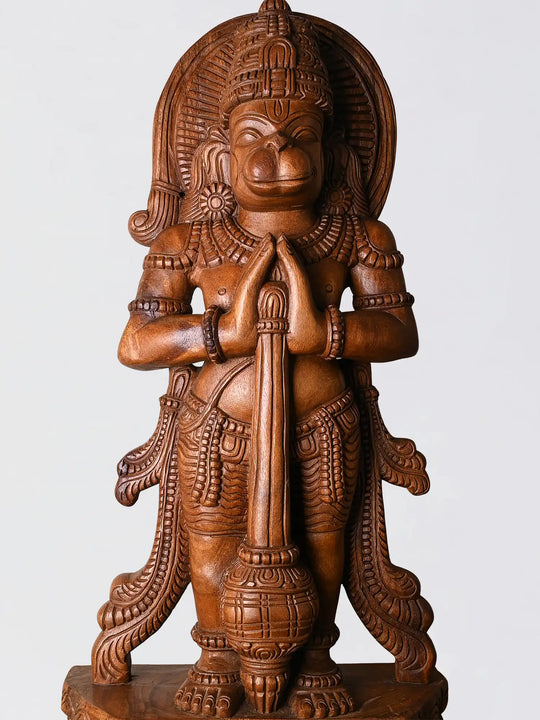 detailed wooden anjaneya face carving handmade idol