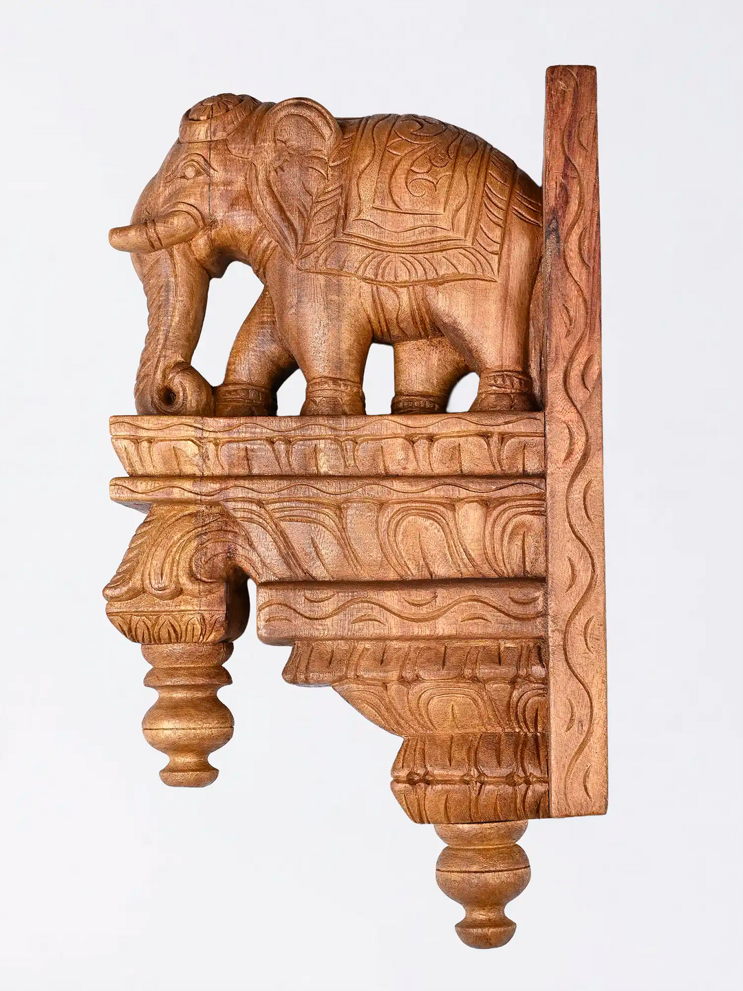Handcrafted Wooden Elephant Wall Bracket Pair - online shop 17''