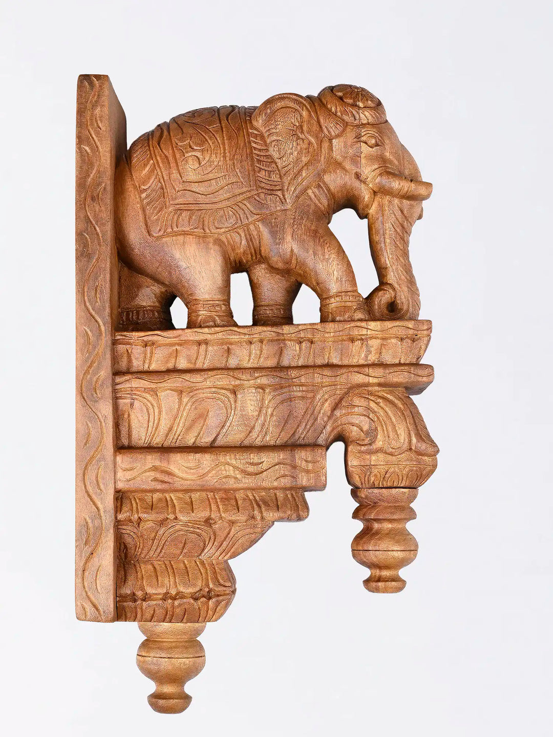 Handcrafted Wooden Elephant Wall Bracket Pair - online shop 17''