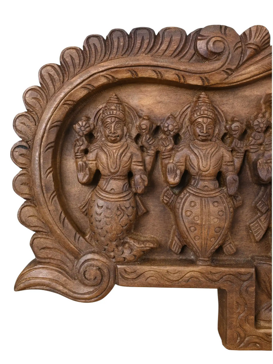 Traditional wooden Vishnu Dashavatara panel for pooja room decoration
