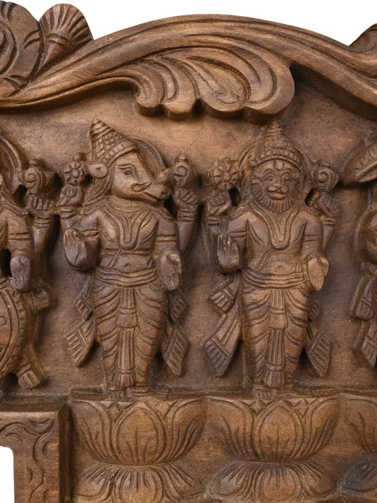 South Indian temple style Dashavatara wooden carving panel
