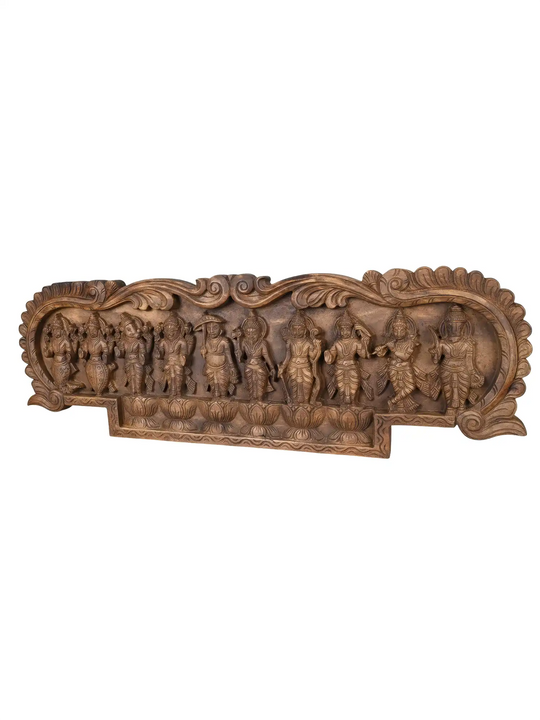 Artisan carved wooden Dashavatara panel for Indian traditional interiors