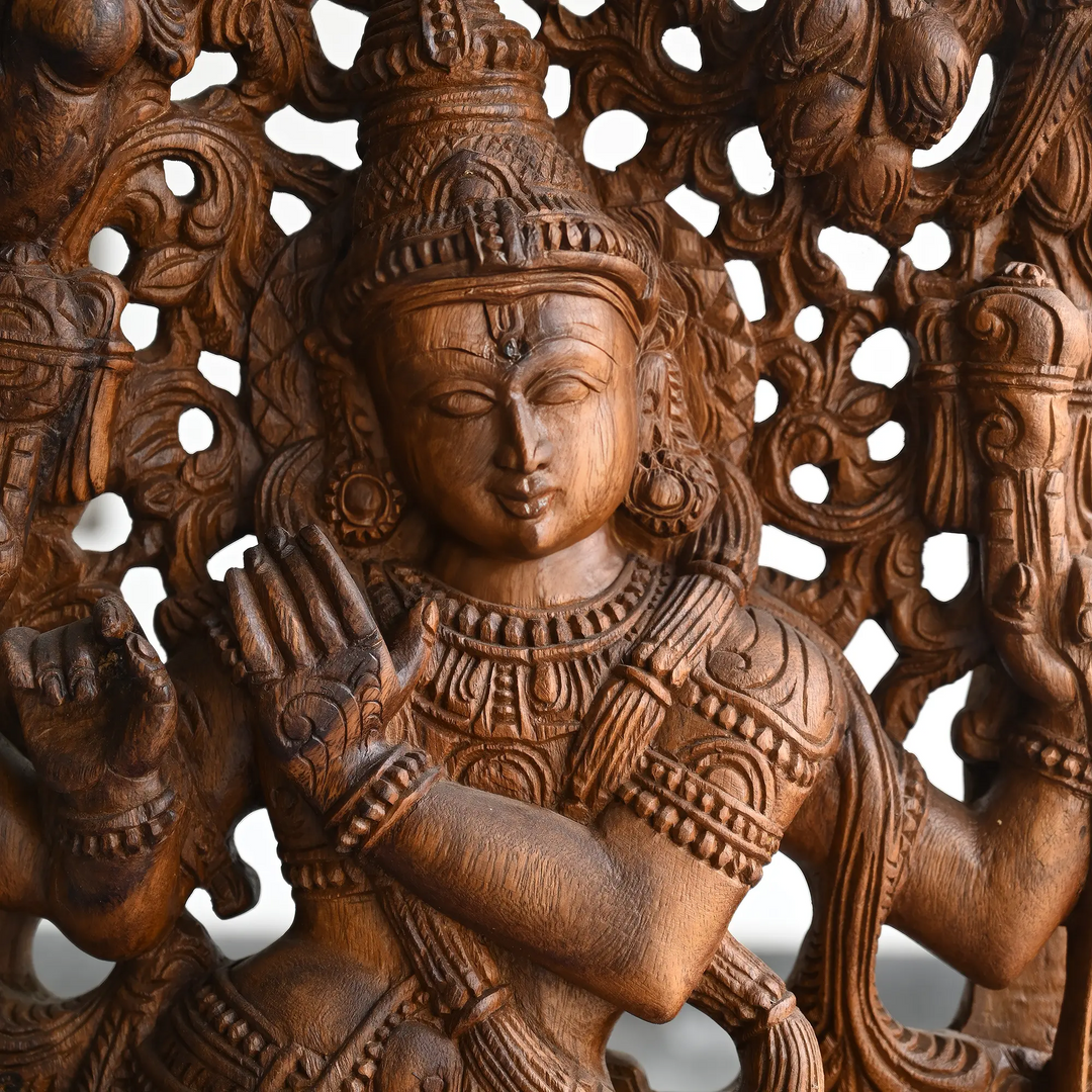 Handmade wooden Krishna statue wall hanging by Sengottuvel Wood Carvings 36"