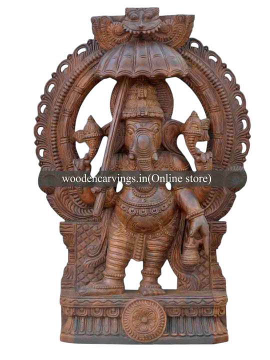 Wooden Sculpture Of Bridgegroom Ganesha With Arch Design 36"