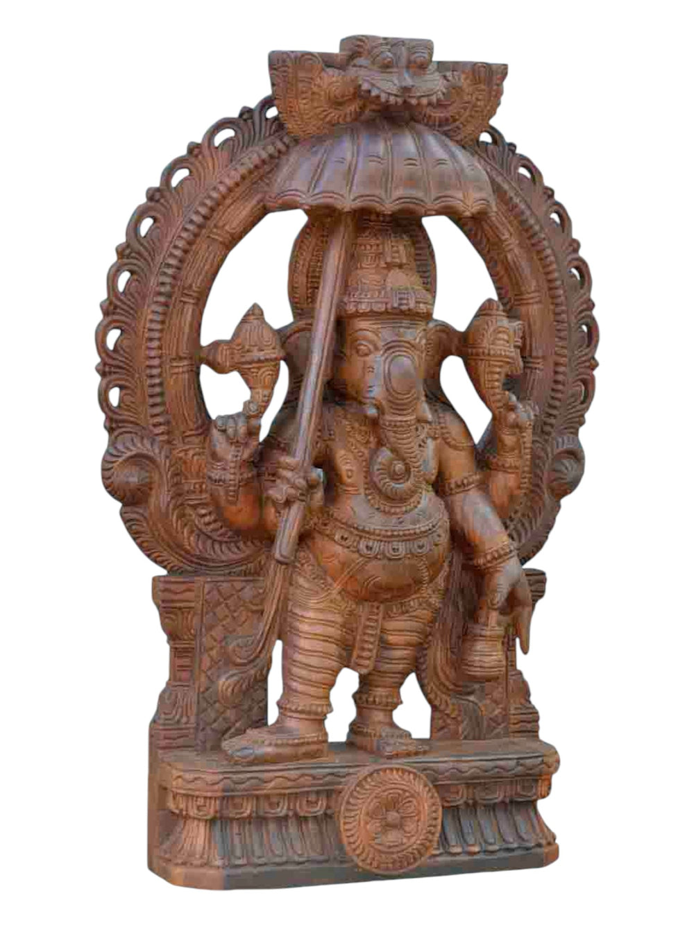 Wooden Sculpture Of Bridgegroom Ganesha With Arch Design 36"
