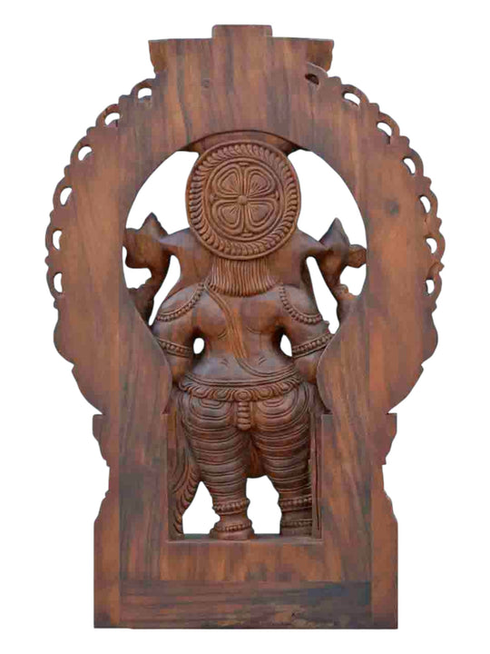 Wooden Sculpture Of Bridgegroom Ganesha With Arch Design 36"