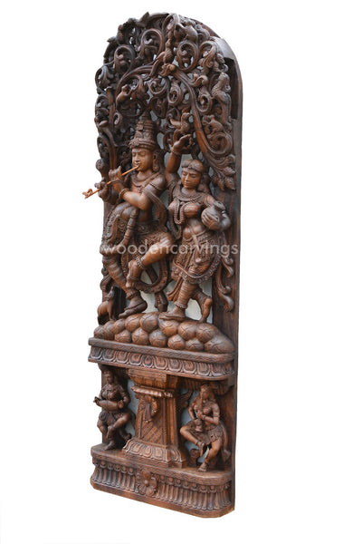 Outstanding Radha Krishnar Standing on Stone Handmade Jali Work Wall Mount 72"