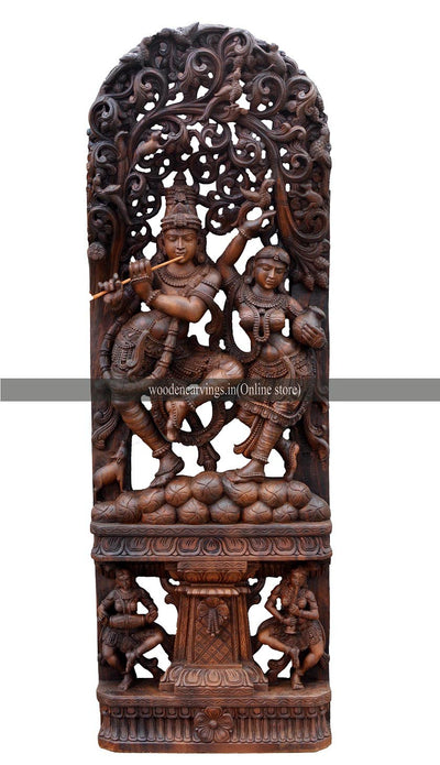 Outstanding Radha Krishnar Standing on Stone Handmade Jali Work Wall Mount 72"