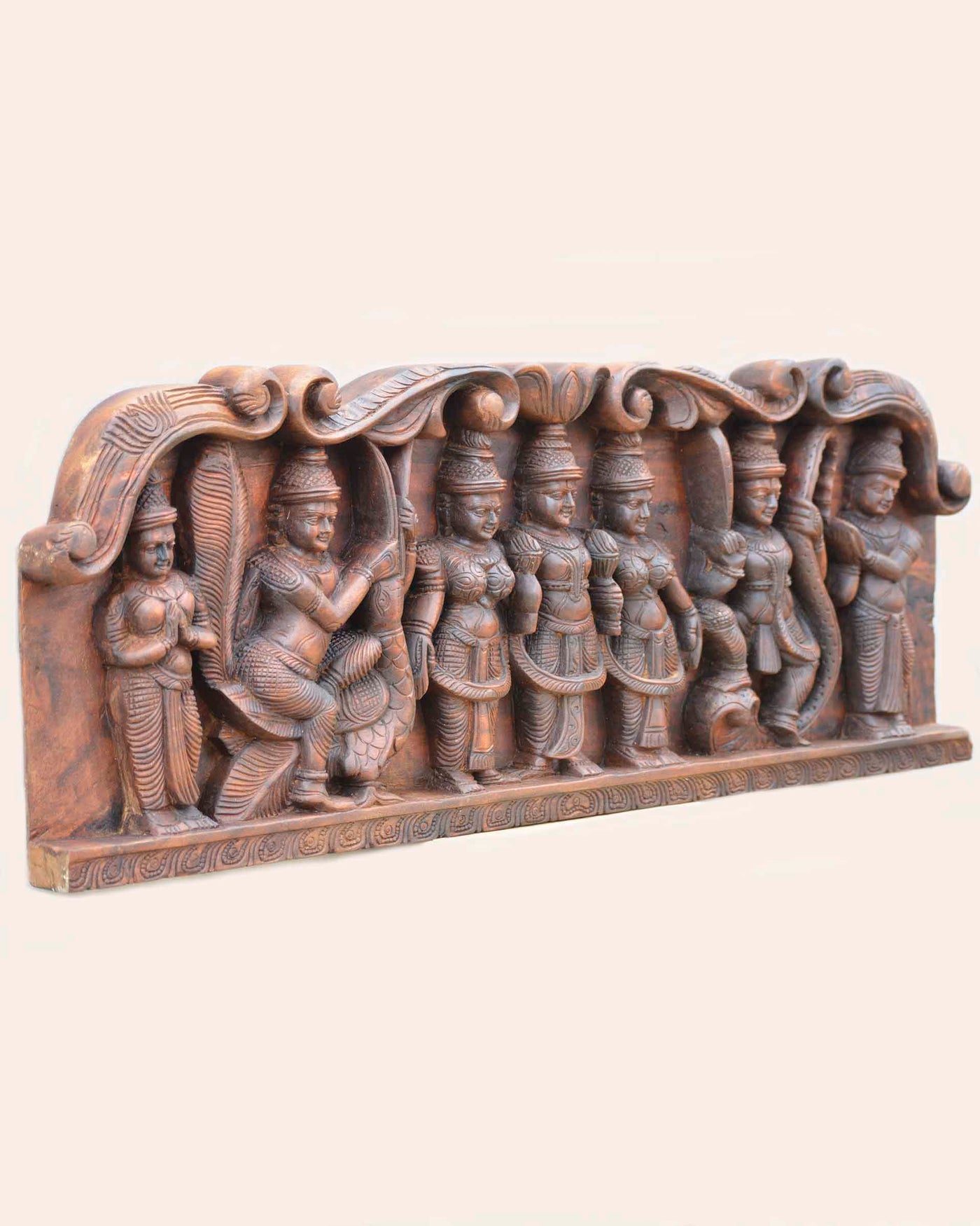 BakaSura,Thirumal and Kaliya-Mardana Wooden Wall Panel 32"