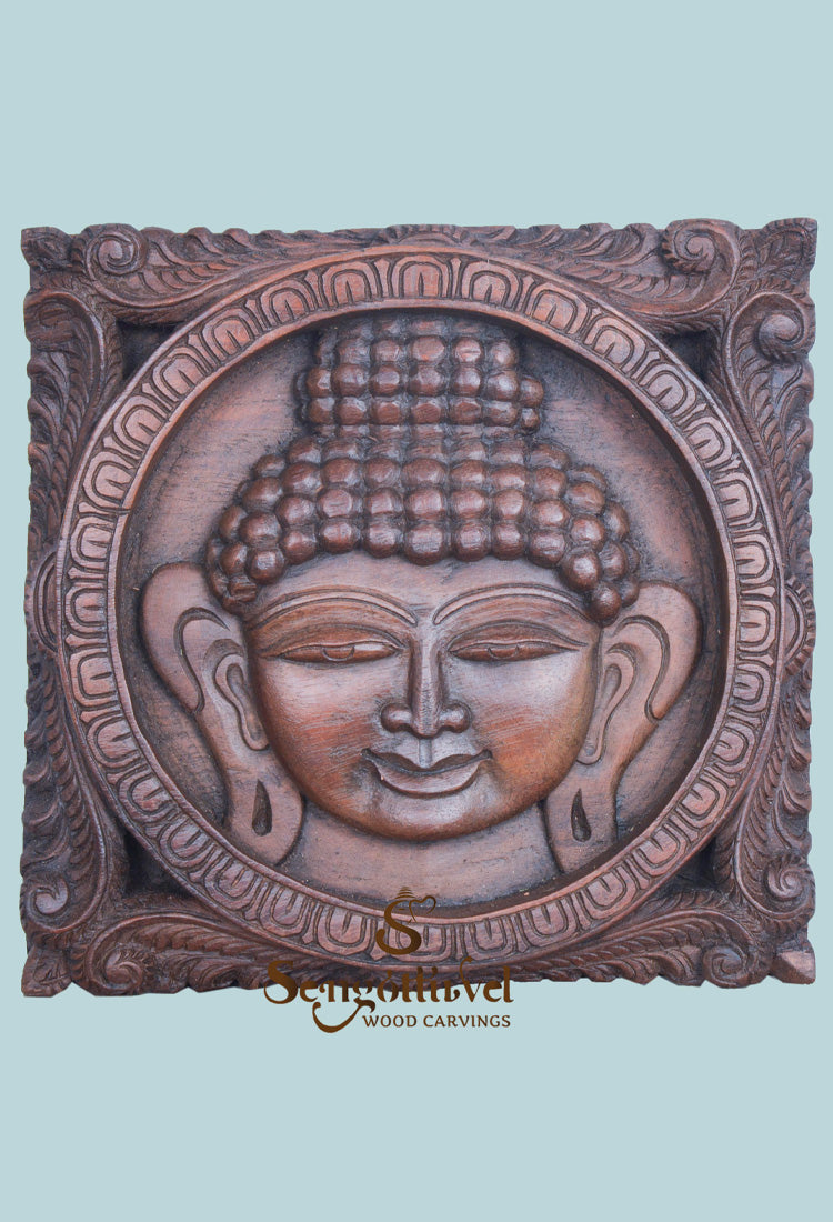 Wooden Auspicious Buddha Head wall Mount 12.5"