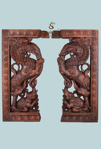 Wooden Ancient Animal yaazhi&Elephant Brackets 37"