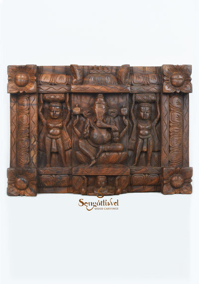 Lord Ganesh with sevagars square shape wall panel 18"