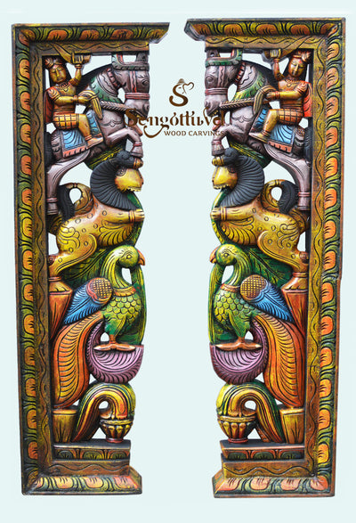 Warriors Rides on Horse,Lion and parrot wall Brackets 38"