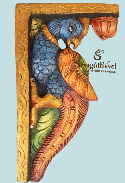 Standing Wooden Coloured parrot Wall mount corbel 15"