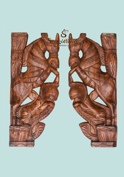 Wooden Paired Horse wall Brackets 18"