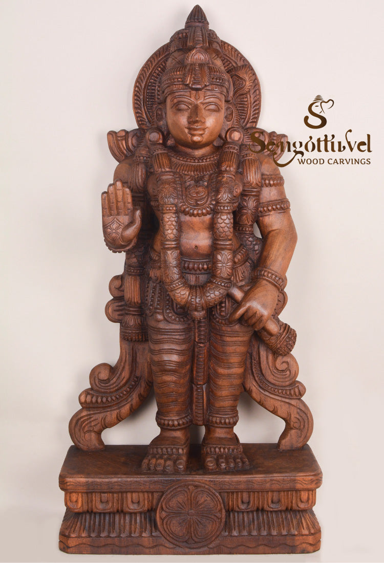 Abhaya Mudra Vishnu On Beedam Wooden Sculpture 38"