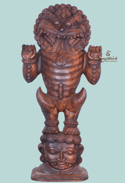 Kirthi Mukha Standing Wooden Sculpture 37"