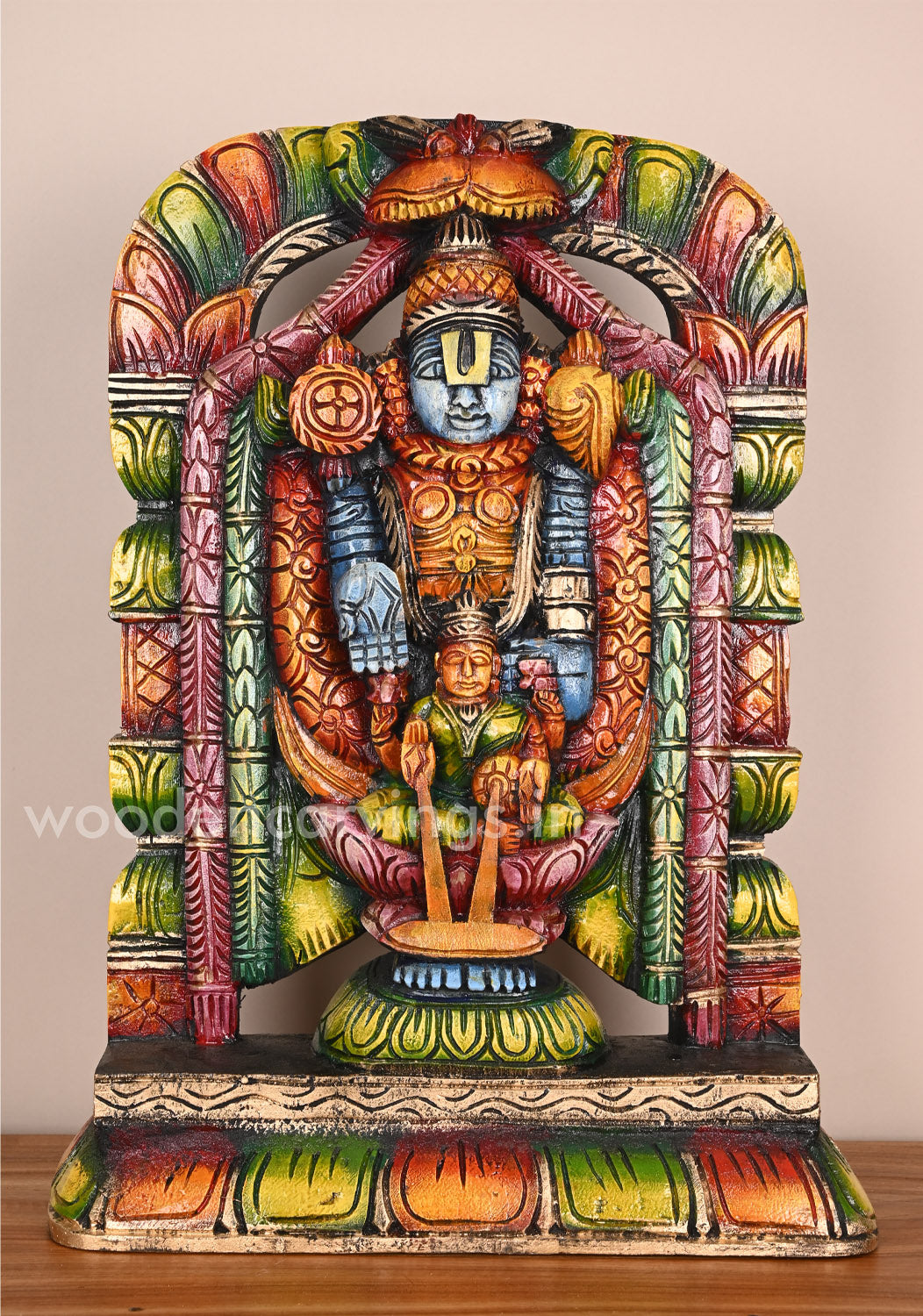 Venkatajalapathy with Shri MahaLakshmi Coloured Sculpture 20"