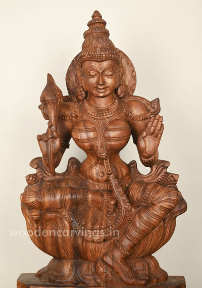Handcraft Goddess MahaLakshmi Holding Lotus Sculpture 24"