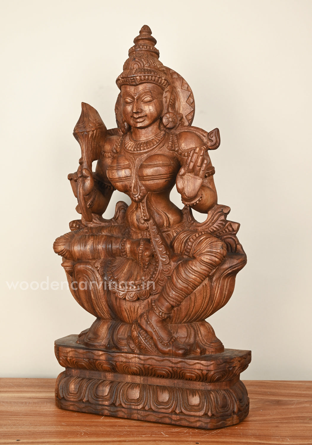 Handcraft Goddess MahaLakshmi Holding Lotus Sculpture 24"