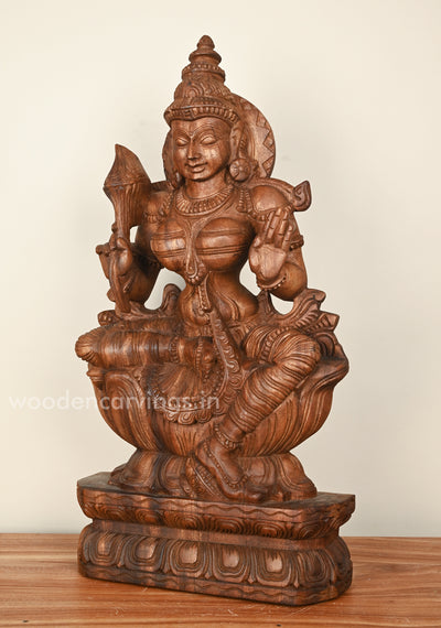 Handcraft Goddess MahaLakshmi Holding Lotus Sculpture 24"