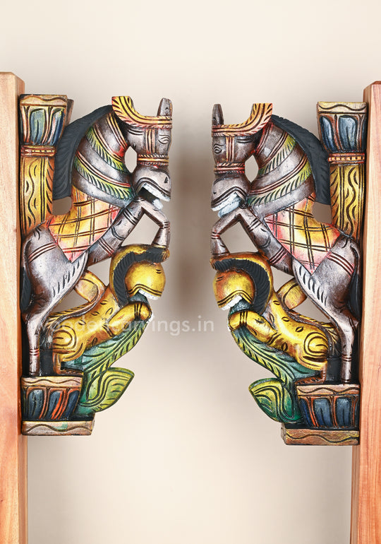 Two Paired Hand Painted Light Weight Horse Upraised Legs Wall Brackets 18"