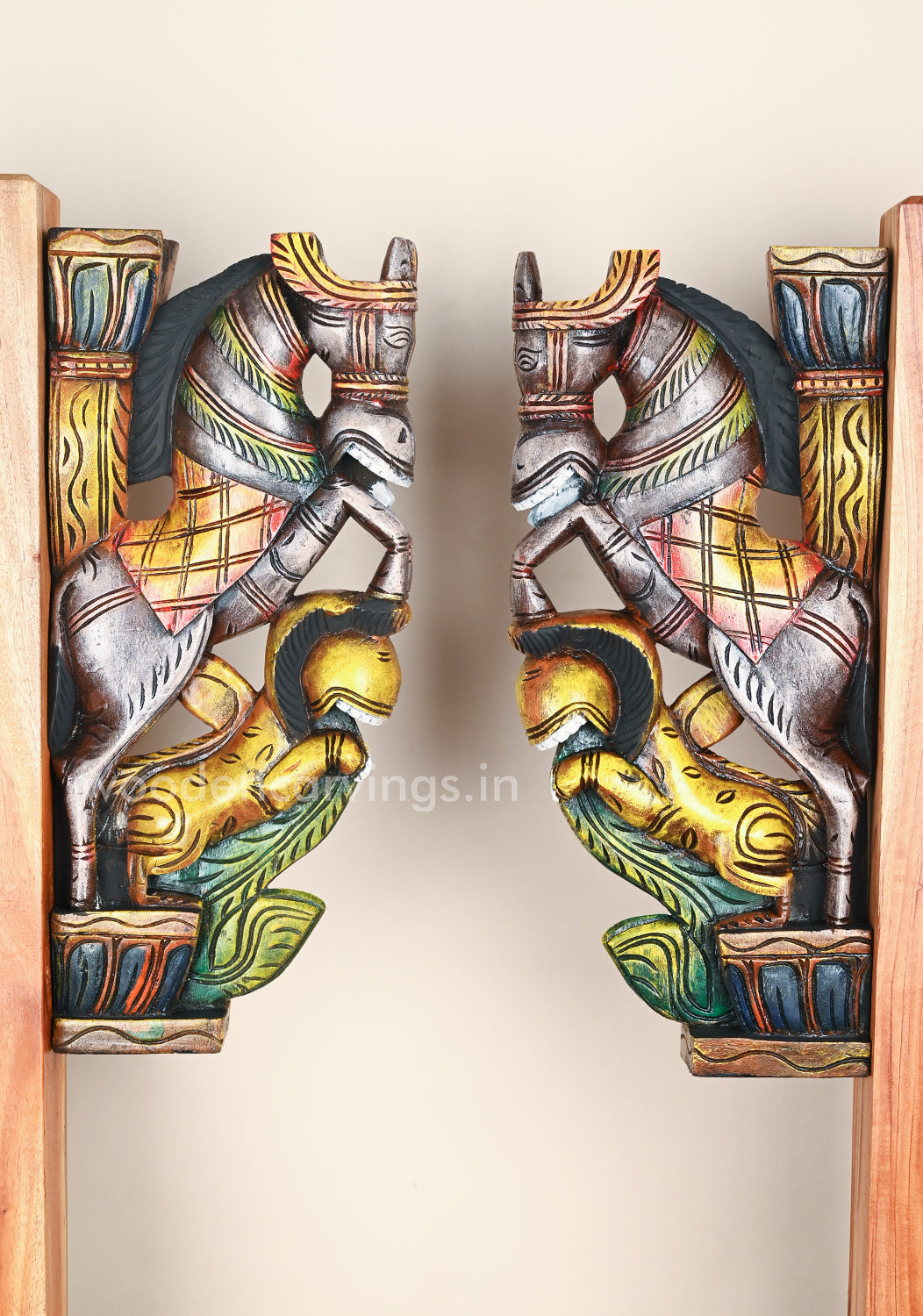 Two Paired Hand Painted Light Weight Horse Upraised Legs Wall Brackets 18"