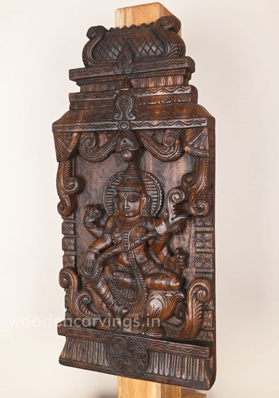 Veena Saraswathi Seated Under Bael Tree Wooden Kavadi 24":