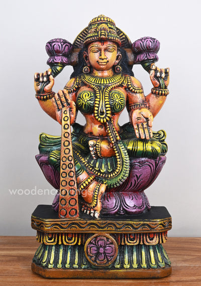 MahaLakshmi Blessing Her Devotees Wooden Sculpture 18"