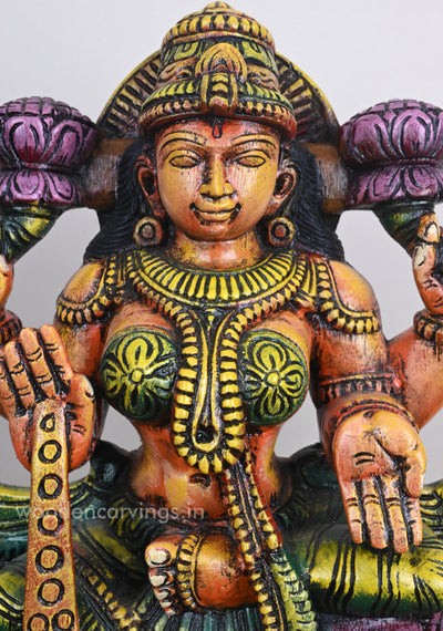MahaLakshmi Blessing Her Devotees Wooden Sculpture 18"