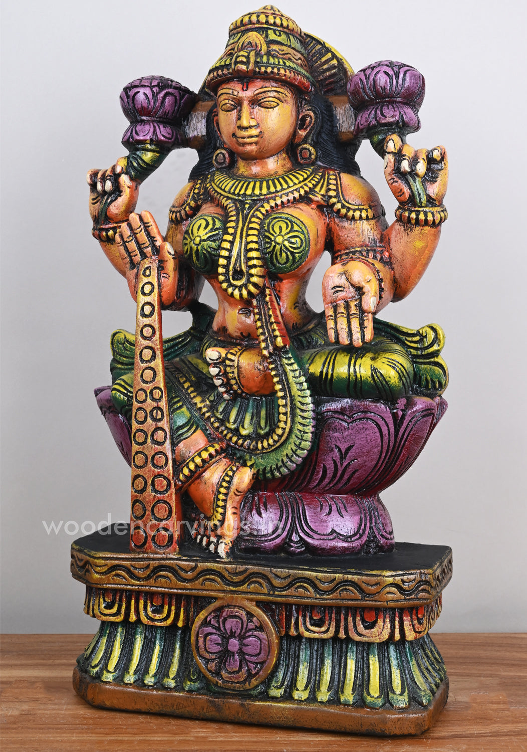 MahaLakshmi Blessing Her Devotees Wooden Sculpture 18"