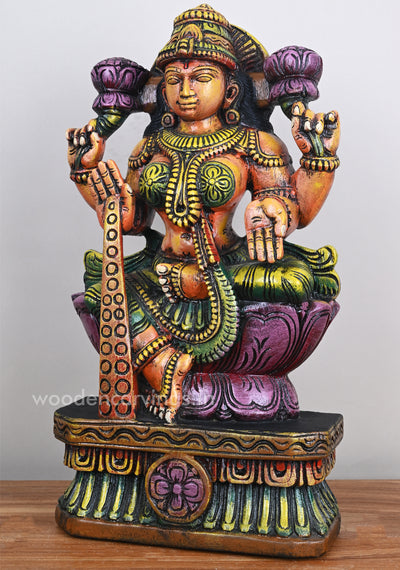 MahaLakshmi Blessing Her Devotees Wooden Sculpture 18"